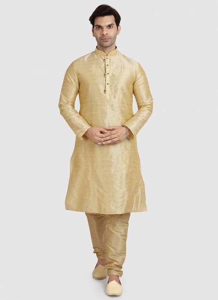 Gold Colour Party Wear Mens Silk Kurta Pajama Collection 1264